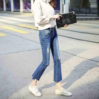 微喇牛仔裤女2018春秋新款韩版高腰显瘦ins超火的裤子九分喇叭裤